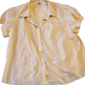 George Womans Short Sleeve Button Up Size 26W Stretch Yellow White Stripe